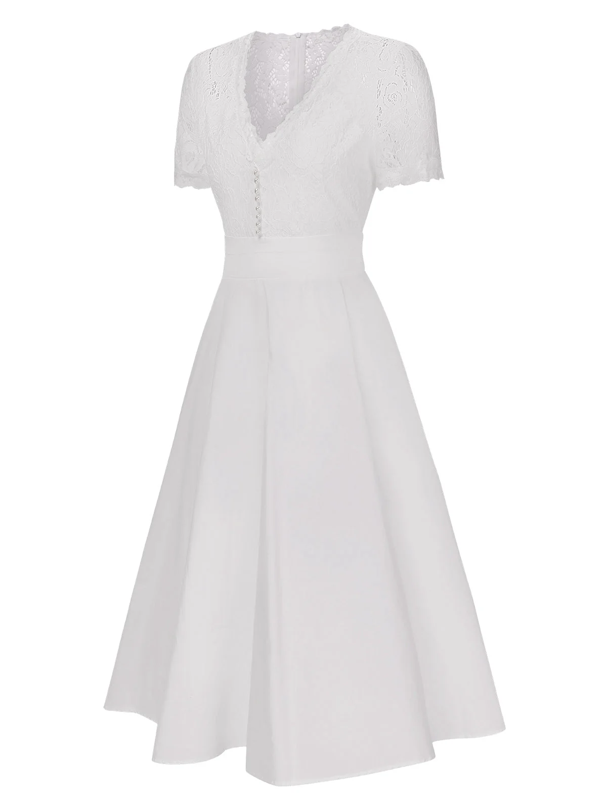 Robe blanche en patchwork de dentelle col V années 1940 - Image 6