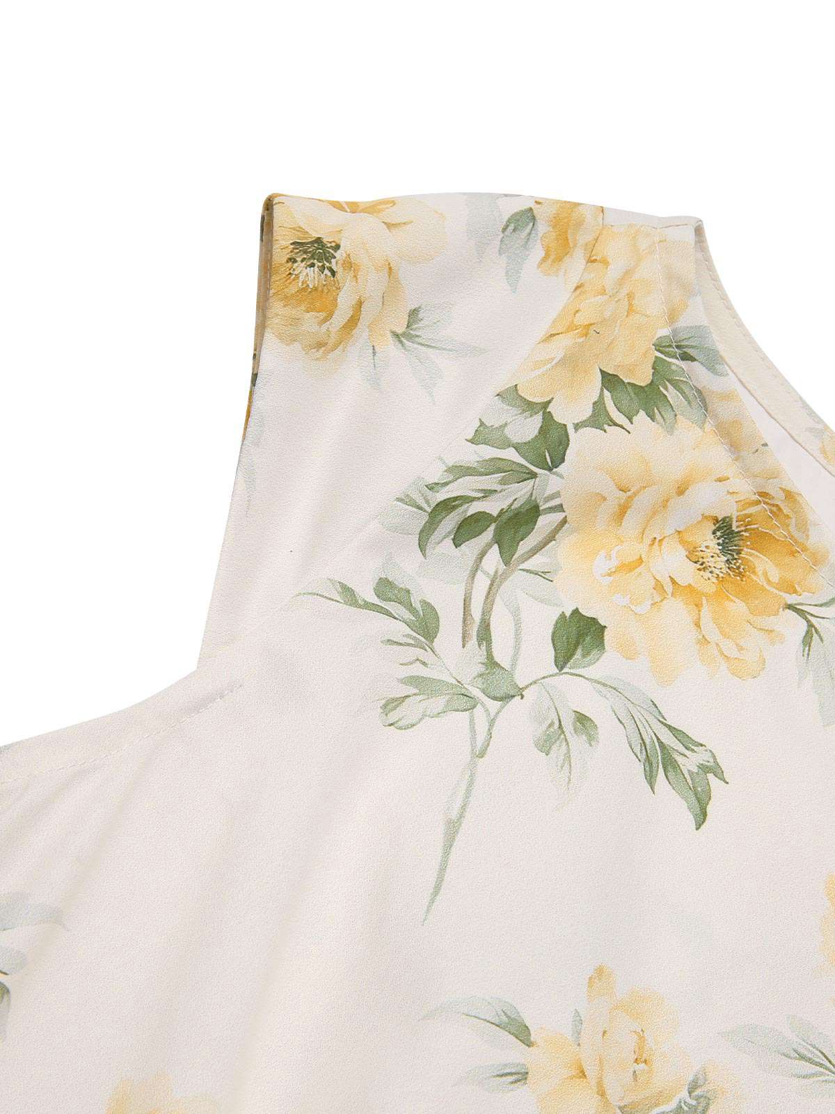 Robe jaune à fleurs antique col bateau ceinturée années 1950 - Image 7