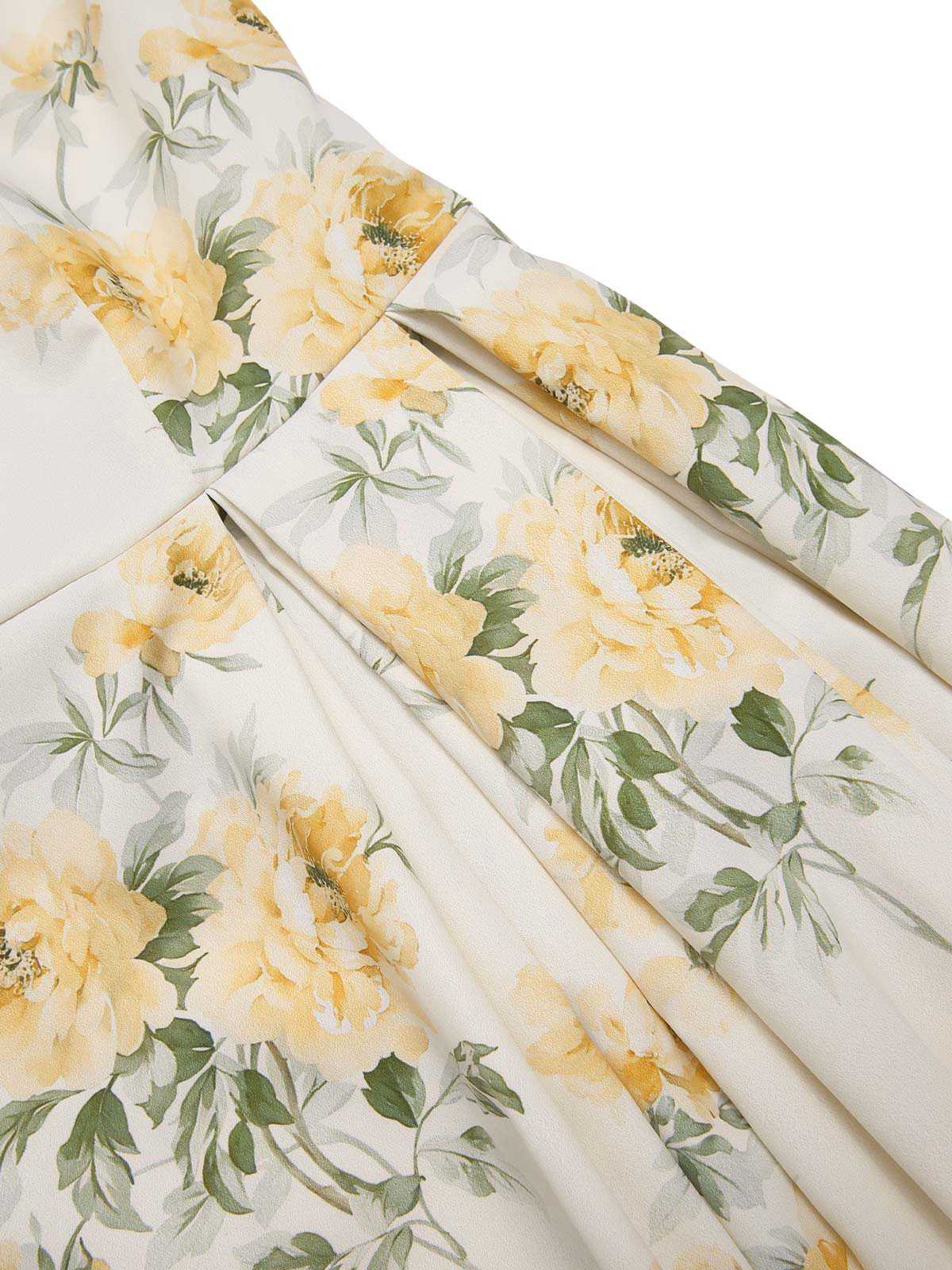 Robe jaune à fleurs antique col bateau ceinturée années 1950 - Image 8