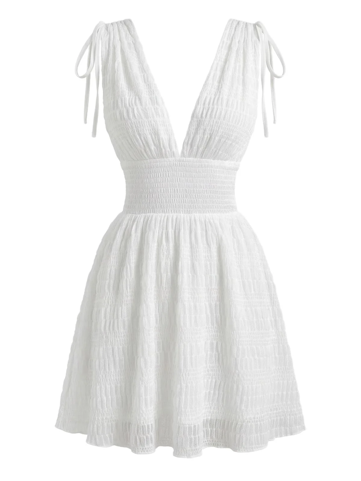 Robe Blanche Sans Manches Décolletée Froncée Années 1950 - Image 3