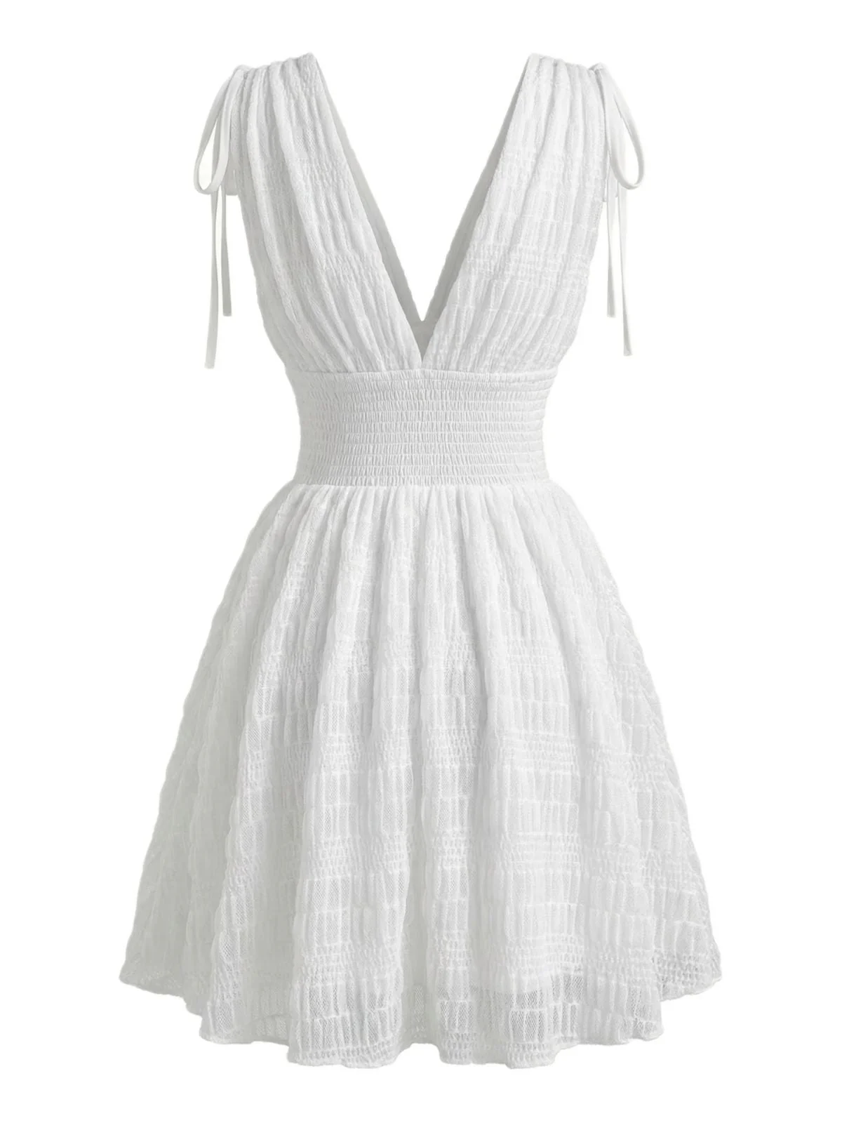 Robe Blanche Sans Manches Décolletée Froncée Années 1950 - Image 4