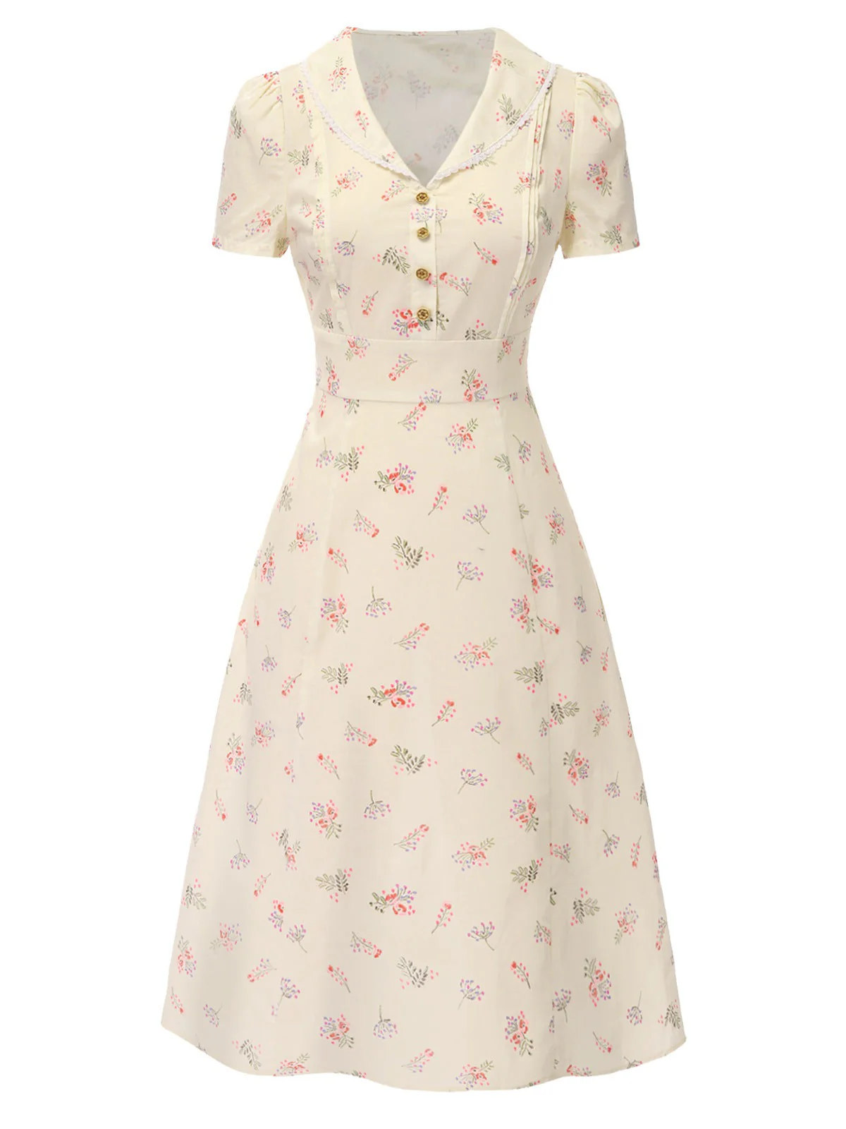 Robe bleu à manches bouffantes et revers fleuris des années 1940 - Image 7