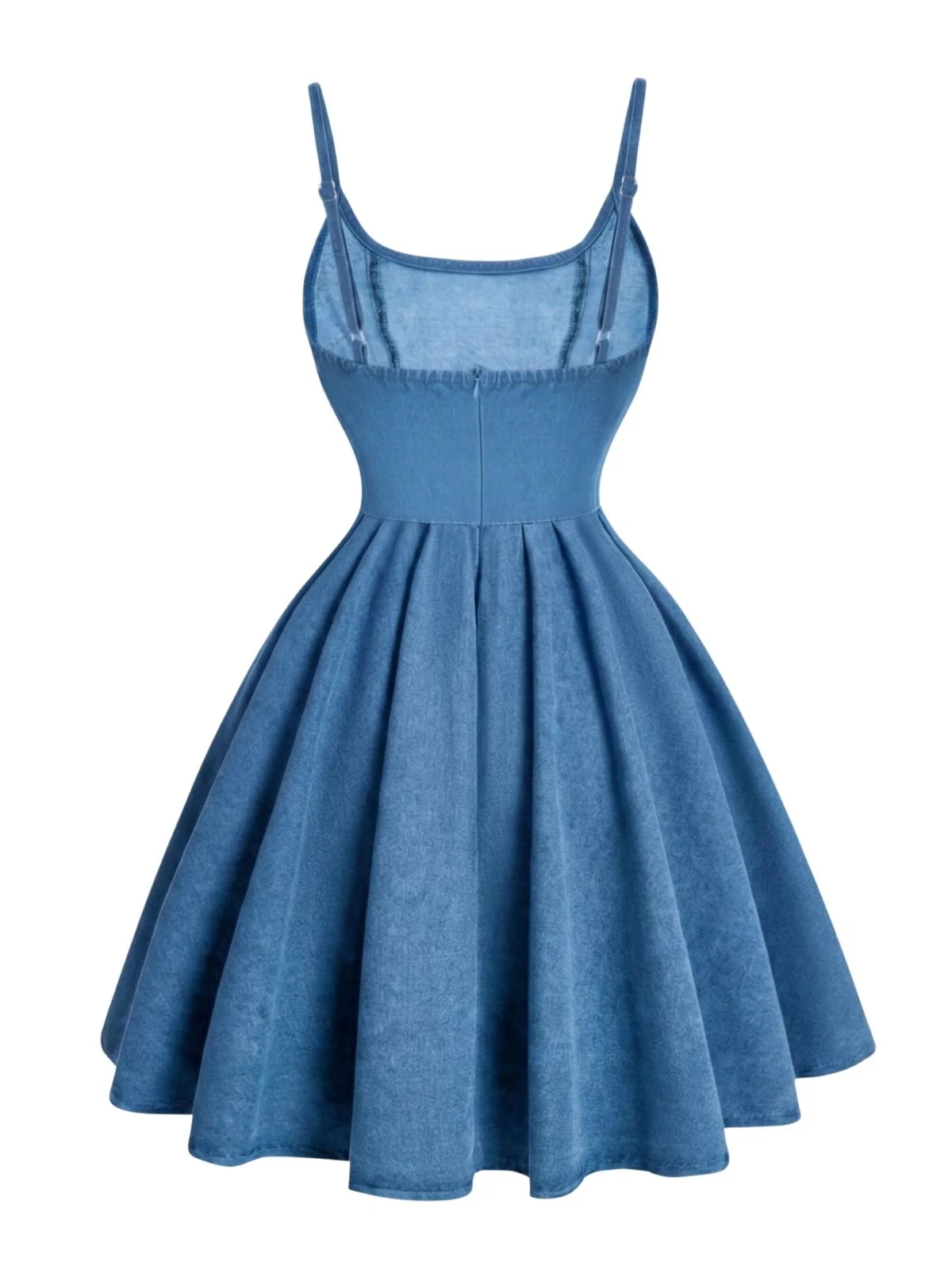 Robe Bleu Bretelles Fines Corset Denim Années 1950 - Image 7