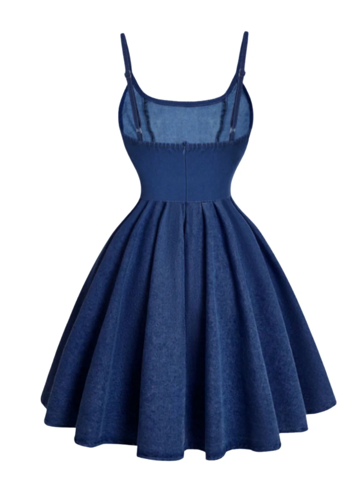 Robe Bleu Bretelles Fines Corset Denim Années 1950 - Image 3