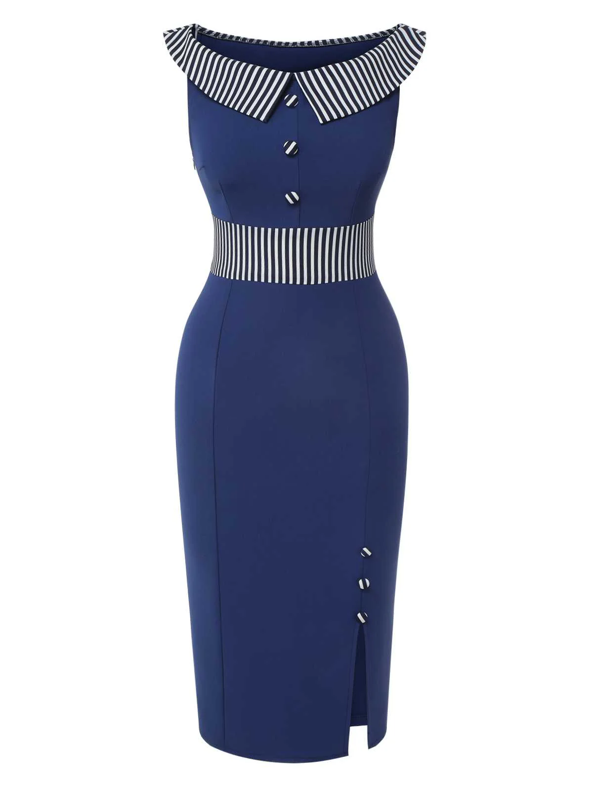 Robe bleu foncé à rayures boutonnées des années 1960 - Image 2