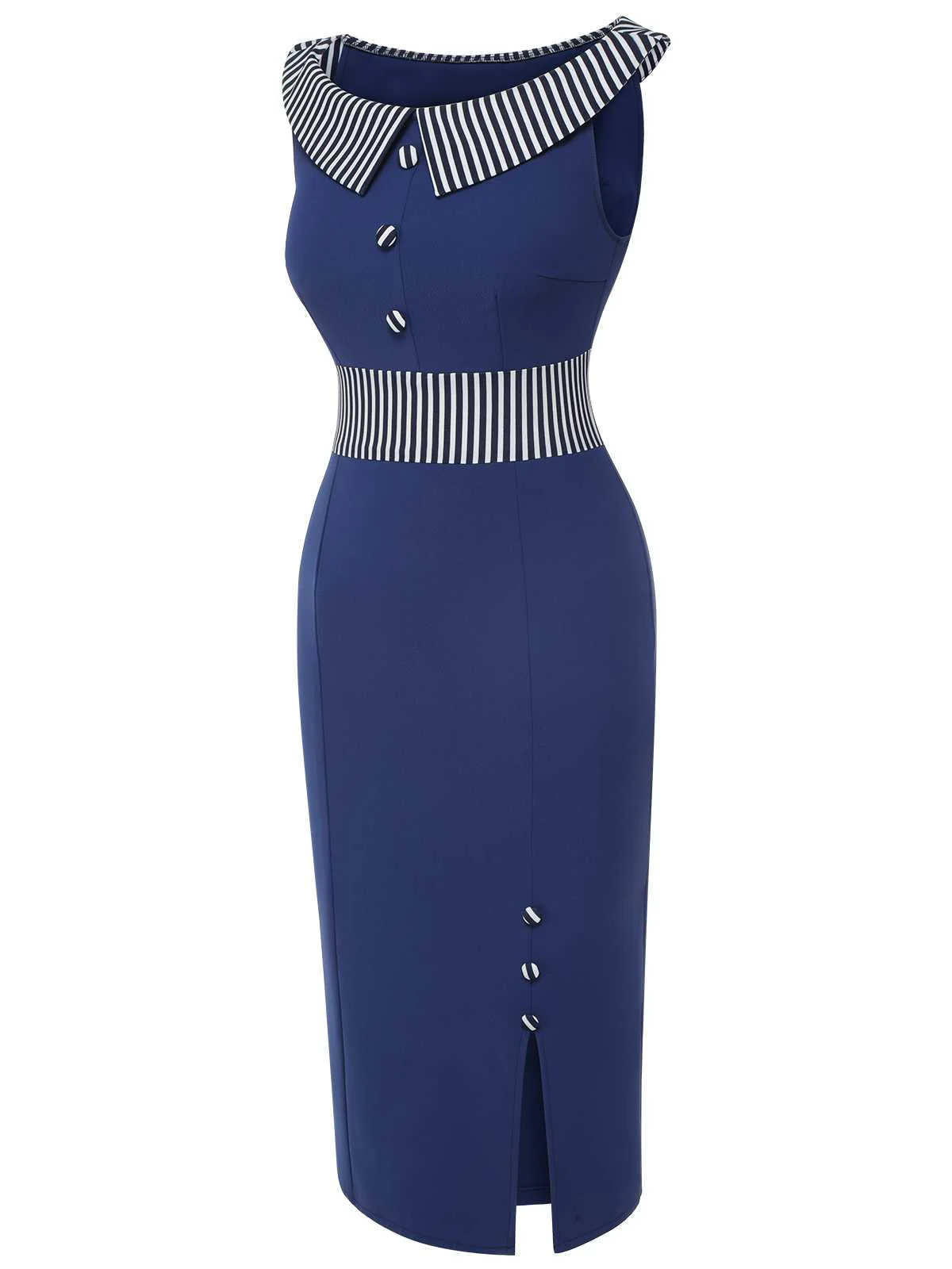 Robe bleu foncé à rayures boutonnées des années 1960 - Image 3