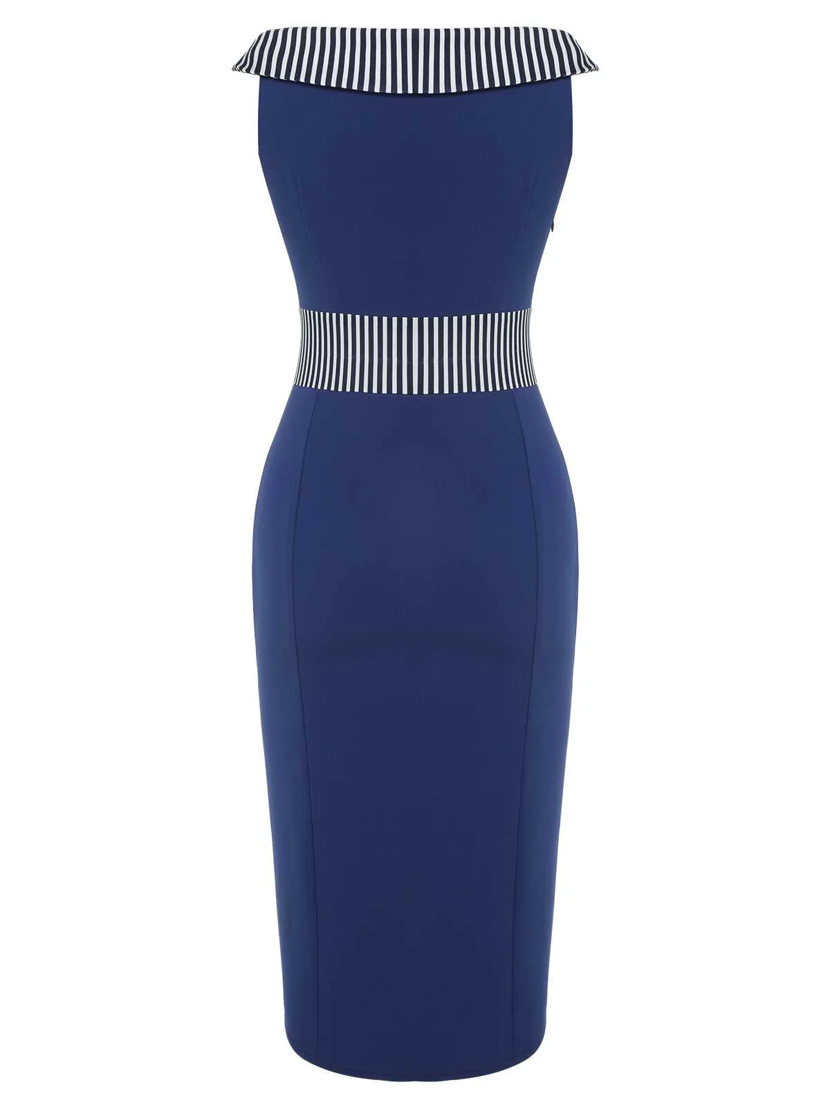 Robe bleu foncé à rayures boutonnées des années 1960 - Image 4