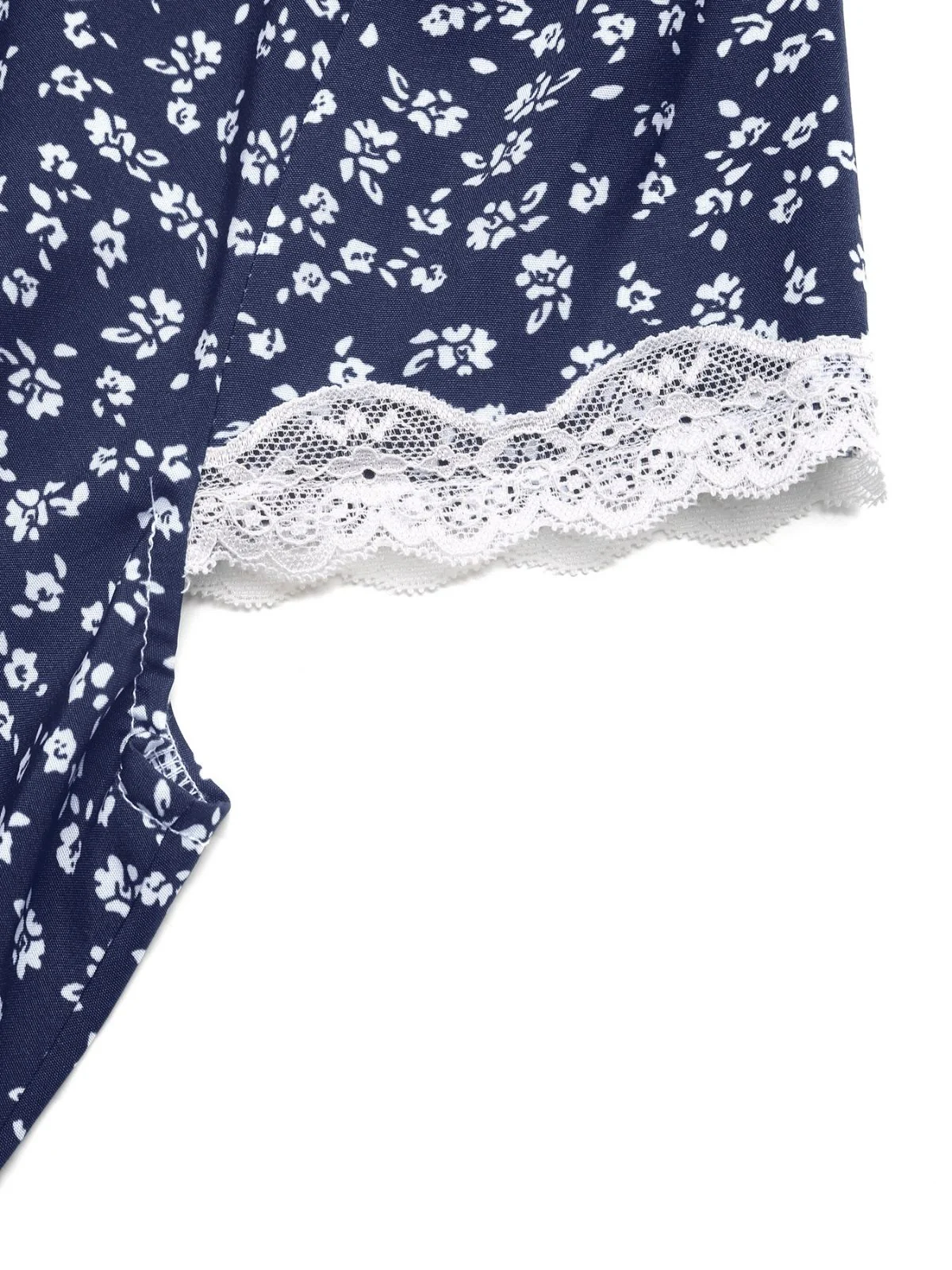 Robe bleu foncé dentelle florale et col V années 1940 - Image 4