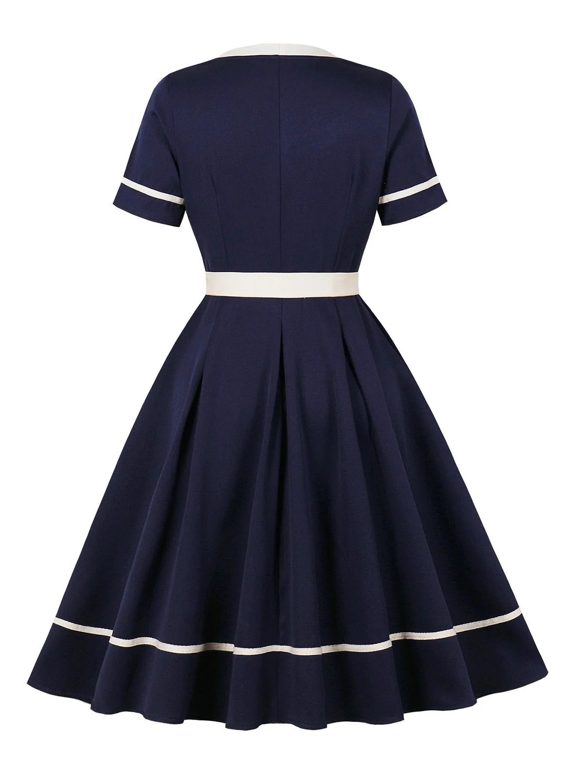 Robe bleu marine style nautique col carré avec ceinture des années 1950 - Image 2