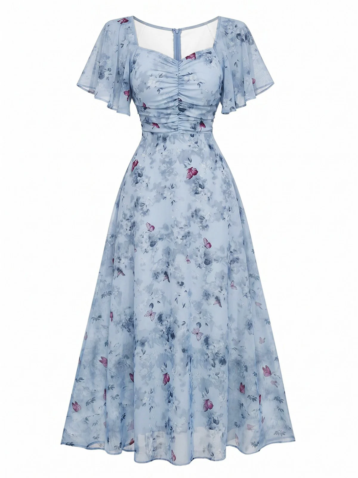 Robe violette mousseline à manches papillon années 1930 - Image 12