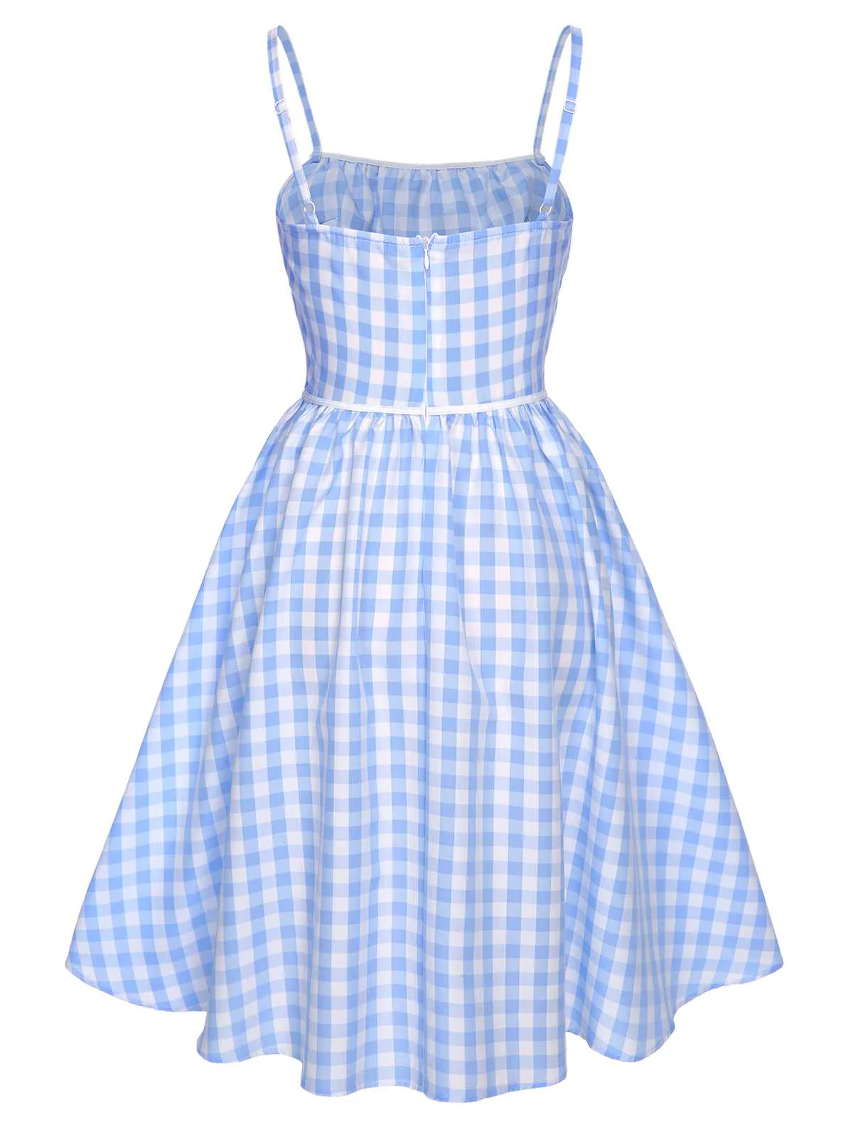 Robe bleue à bretelles spaghetti et nœud à carreaux des années 50 - Image 7