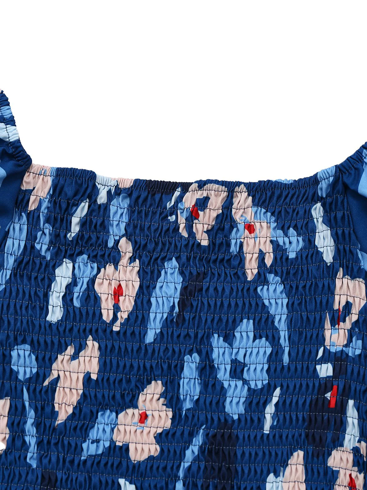 Robe bleue à fleurs manches bouffantes épaules dénudées années 1940 - Image 3