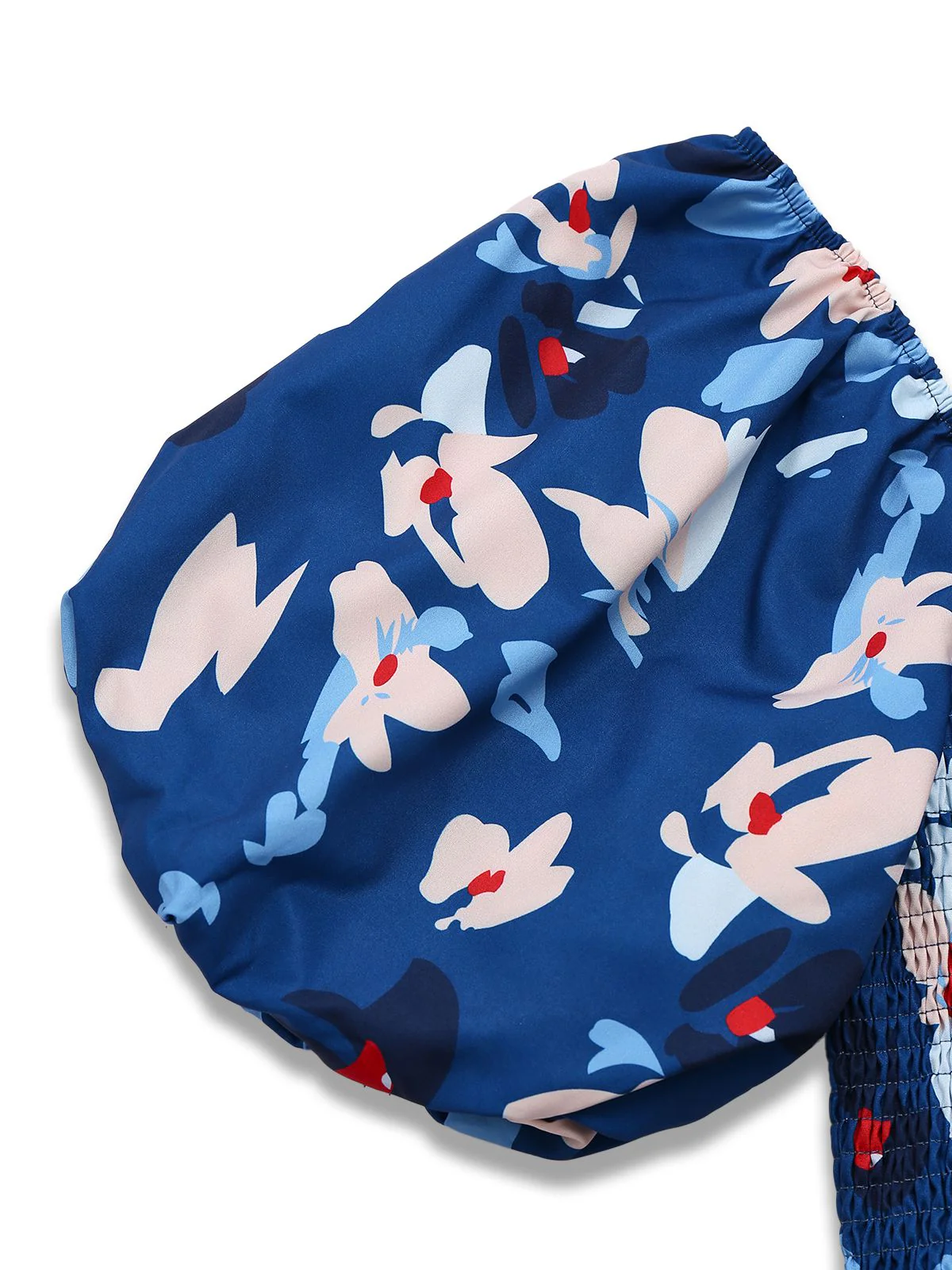 Robe bleue à fleurs manches bouffantes épaules dénudées années 1940 - Image 4