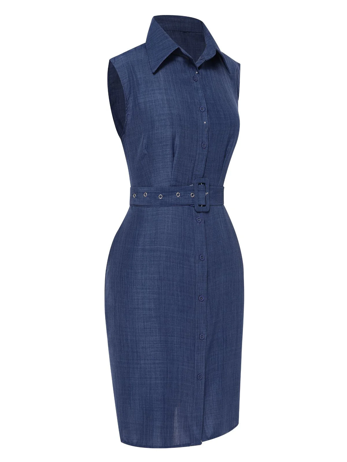 Robe bleue à revers sans manches avec ceinture des années 1960 - Image 2
