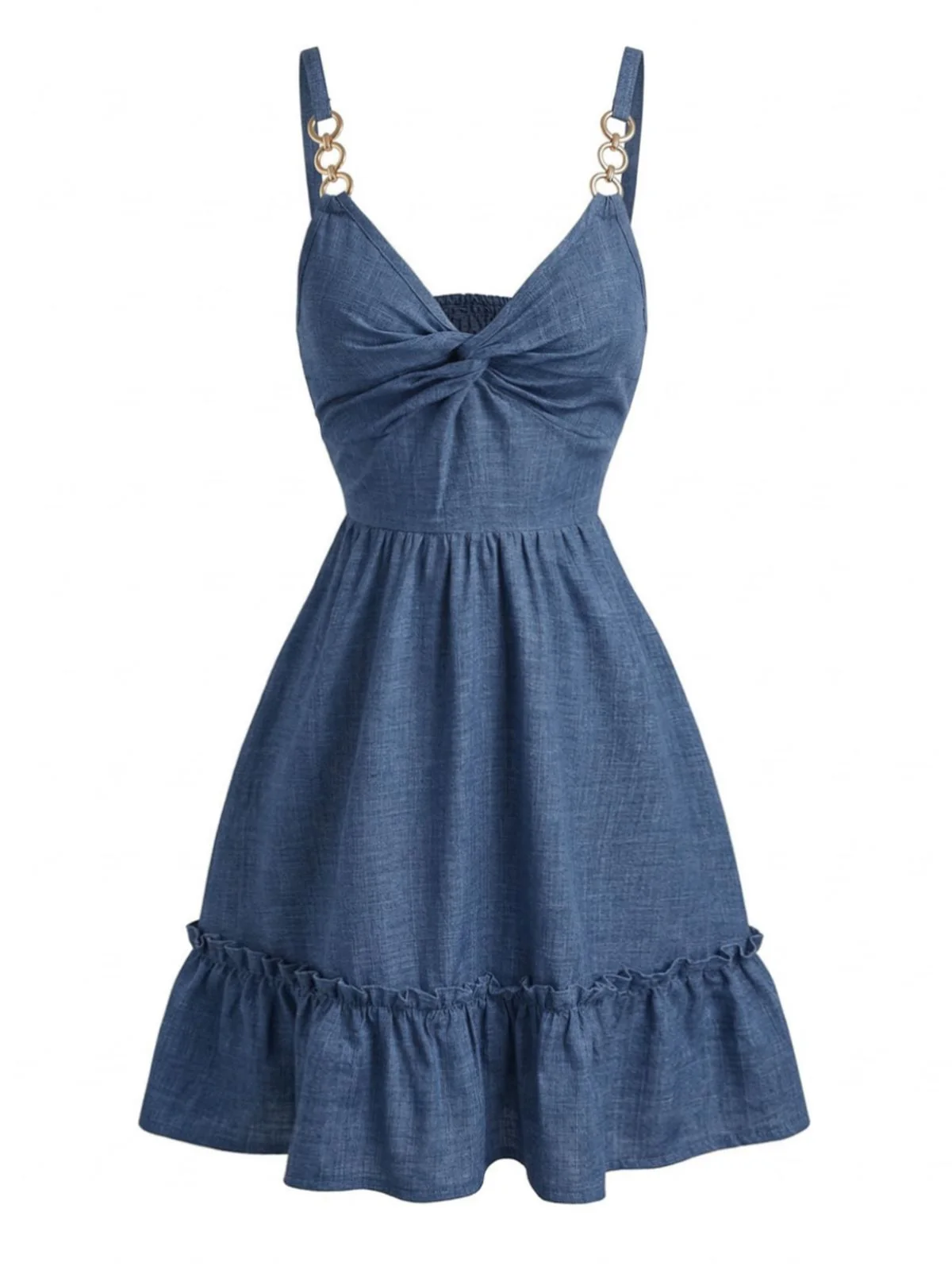 Robe Bleue Bretelles Fines Nœud Volantée Années 60 - Image 4