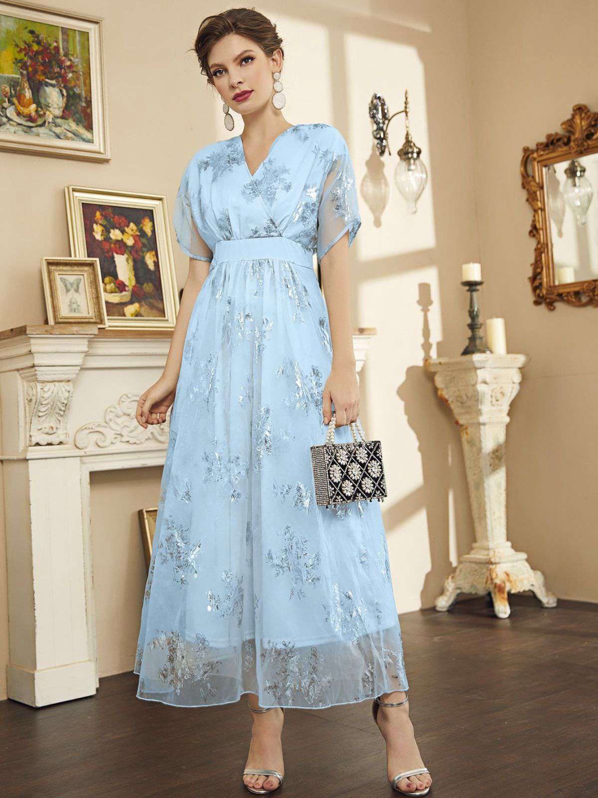 Robe bleue clair estampage à chaud en maille années 1940 - Image 2