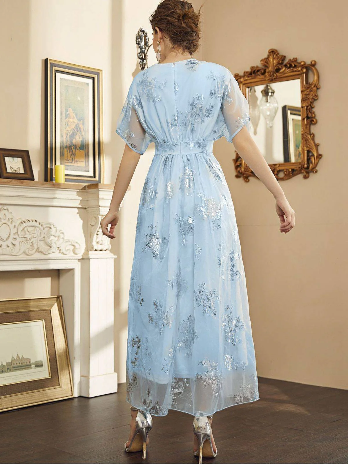 Robe bleue clair estampage à chaud en maille années 1940 - Image 3
