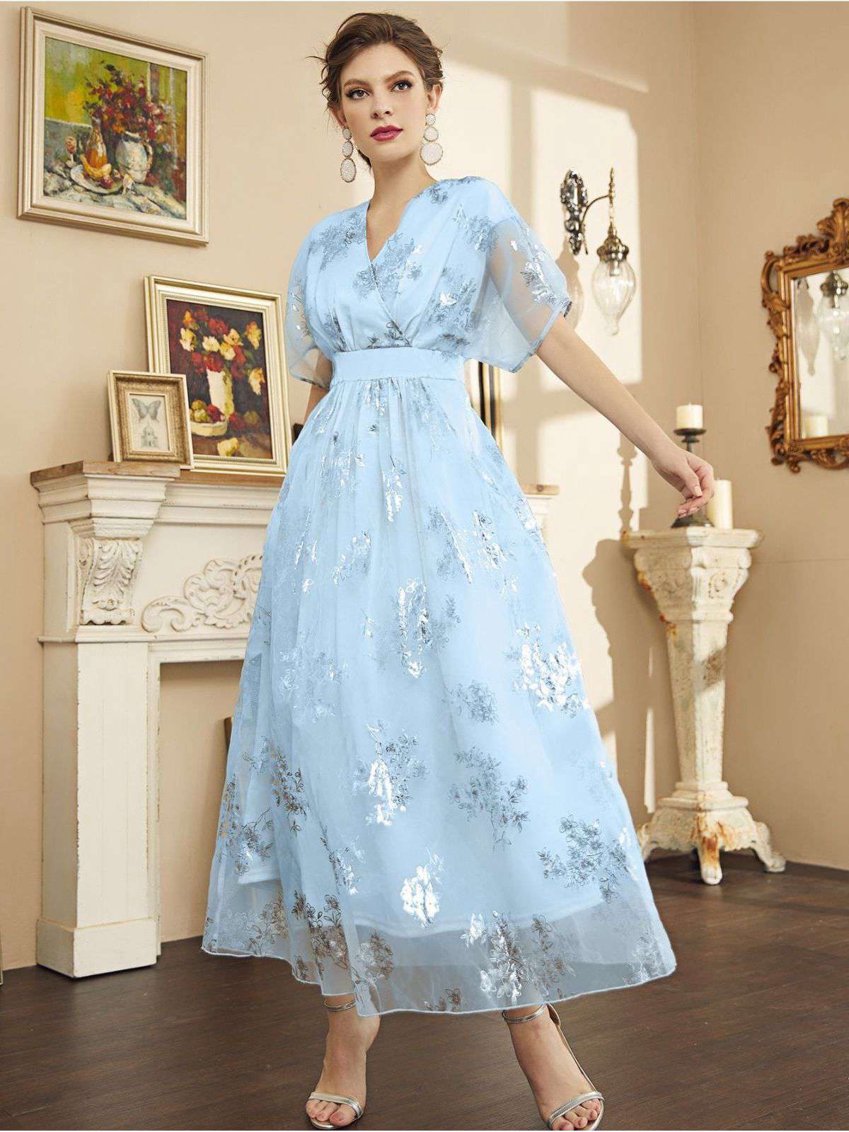 Robe bleue clair estampage à chaud en maille années 1940 - Image 4