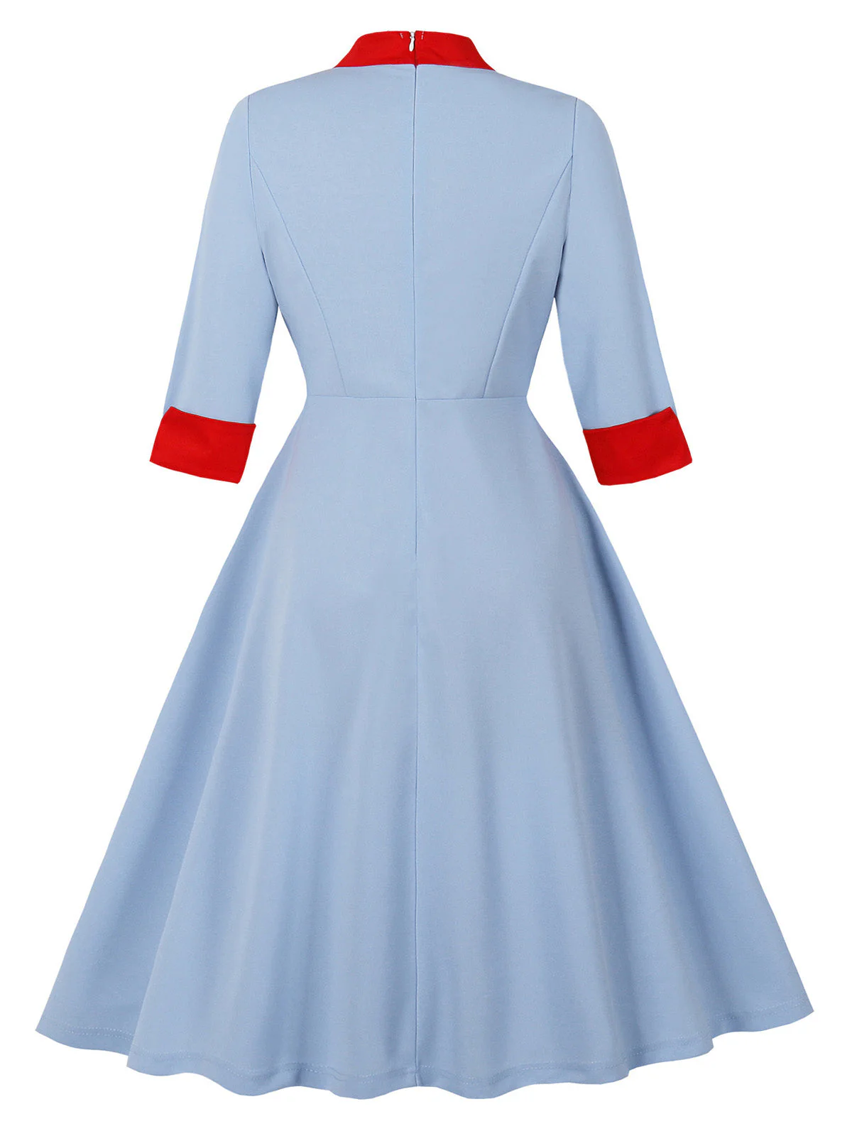 Robe bleue col montant et nœud contrastant années 1950 - Image 3