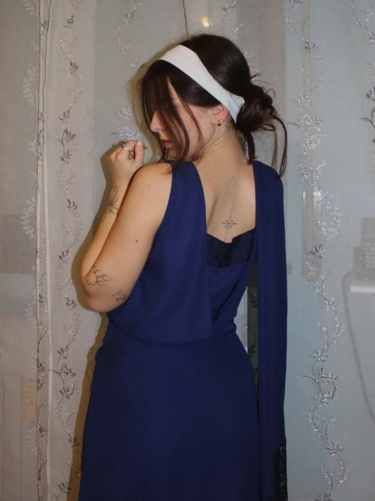 Robe bleue en dentelle patchwork et strass 1920s - Image 6