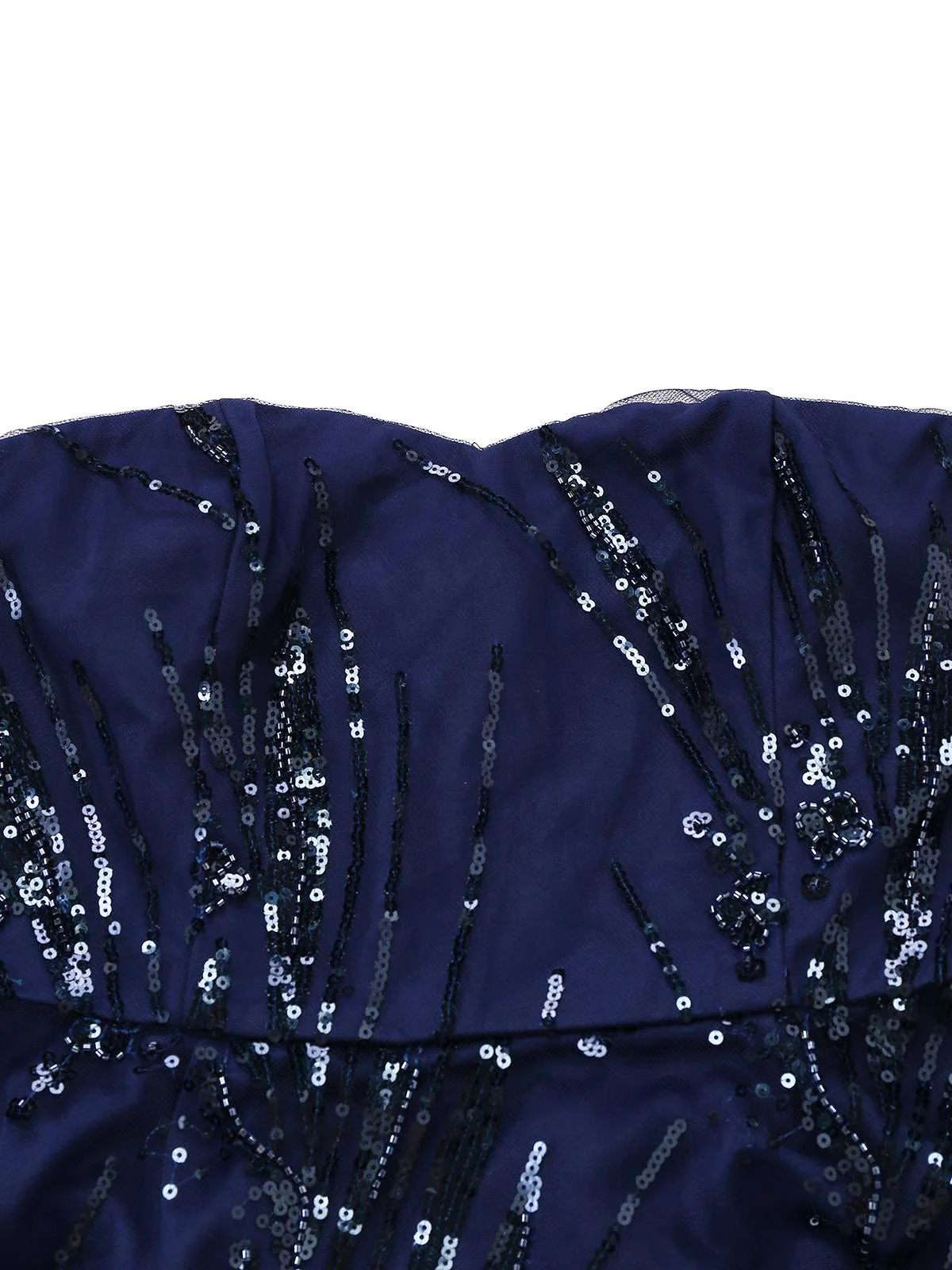 Robe bleue à fleurs brodée de paillettes à épaules dénudées années 1950 - Image 6