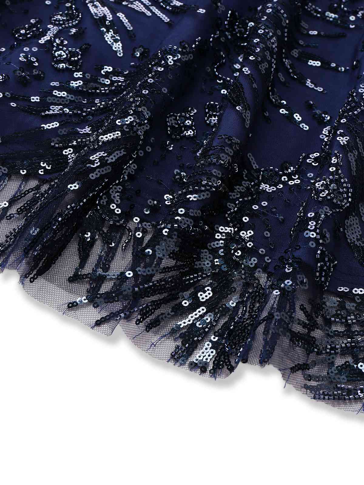 Robe bleue à fleurs brodée de paillettes à épaules dénudées années 1950 - Image 7