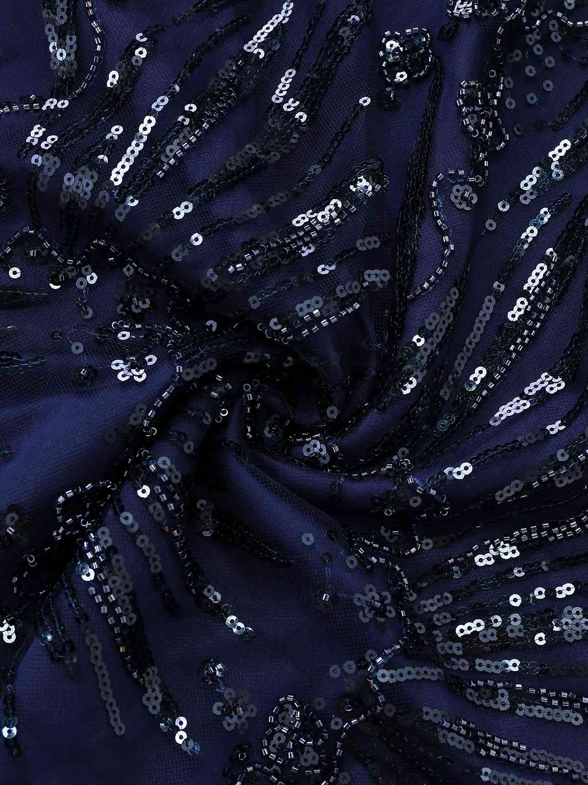 Robe bleue à fleurs brodée de paillettes à épaules dénudées années 1950 - Image 8