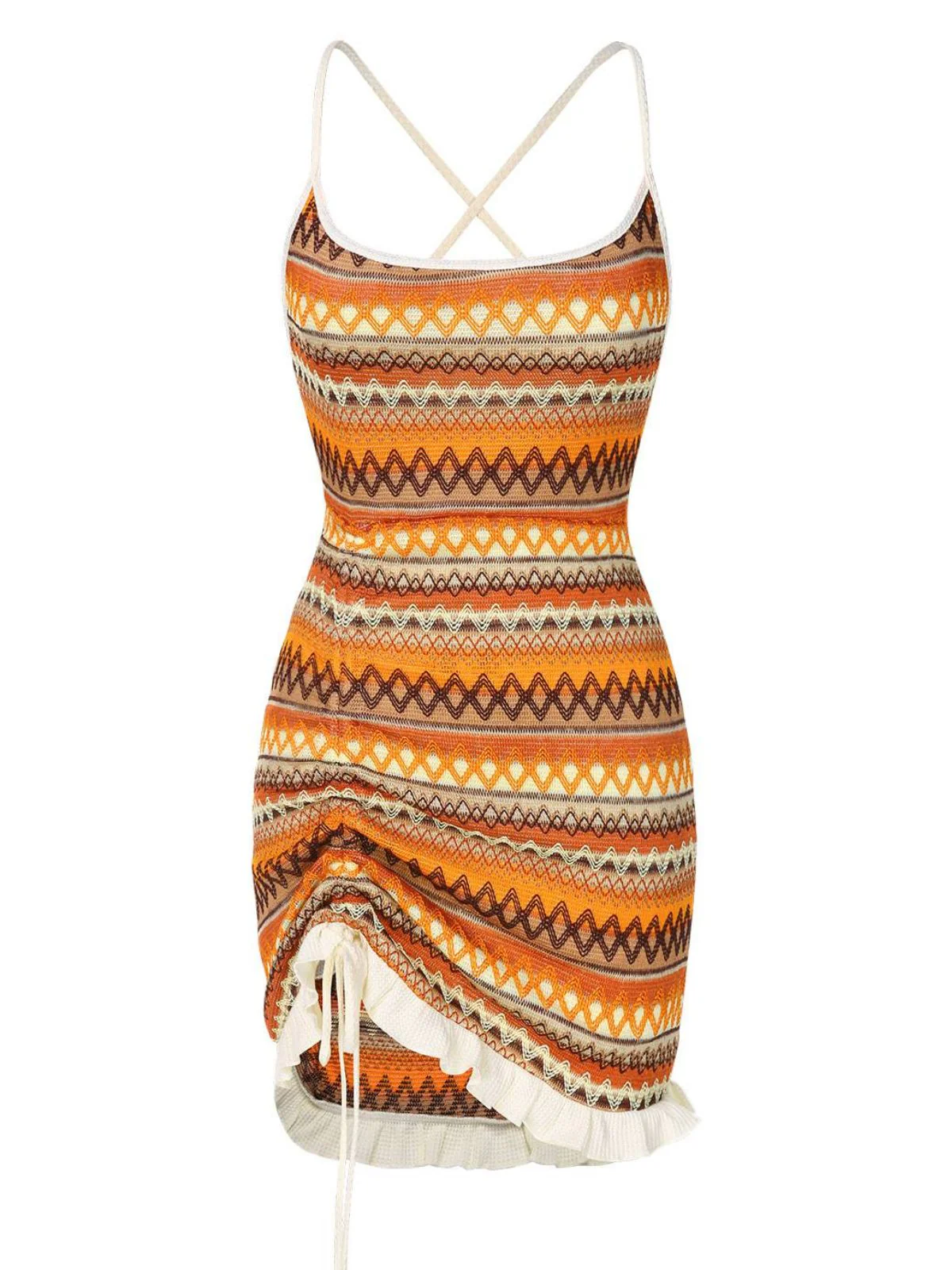 Robe bohème à bretelles tricot cordon serrage années 1960