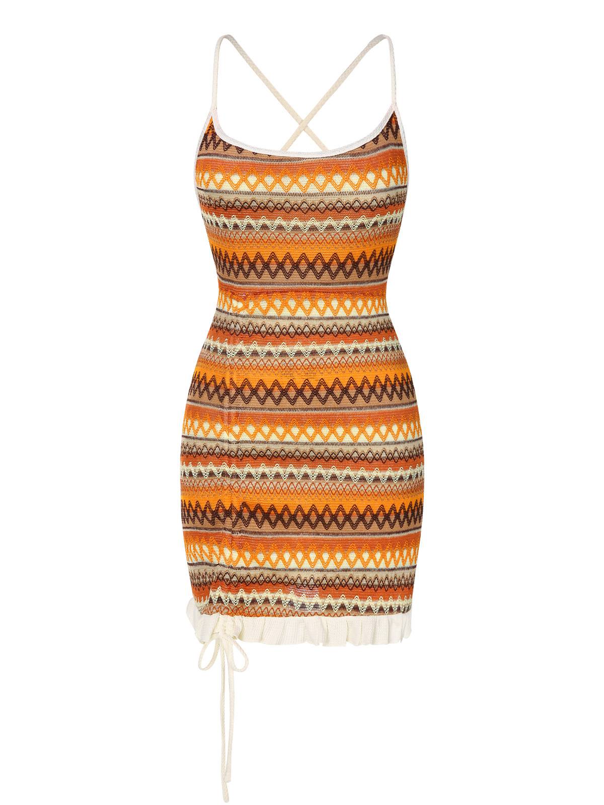 Robe bohème à bretelles tricot cordon serrage années 1960 - Image 2