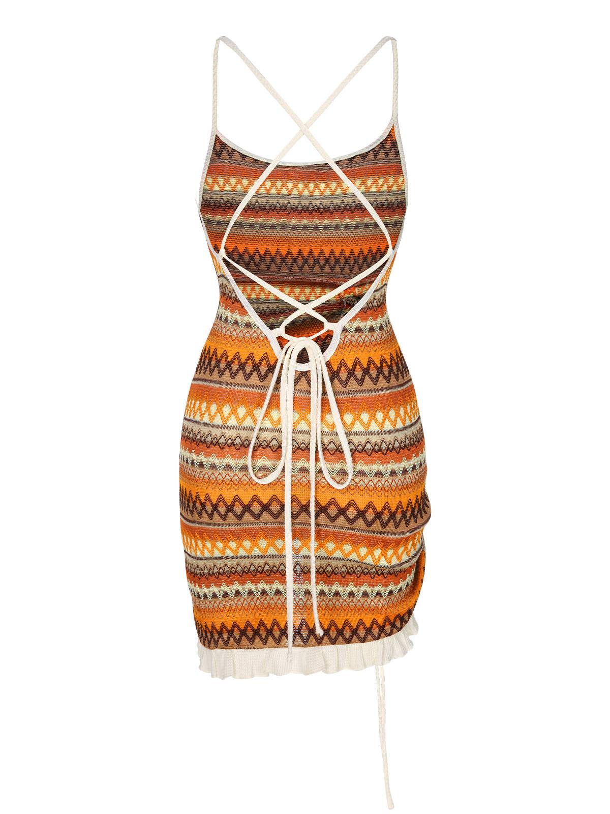 Robe bohème à bretelles tricot cordon serrage années 1960 - Image 3