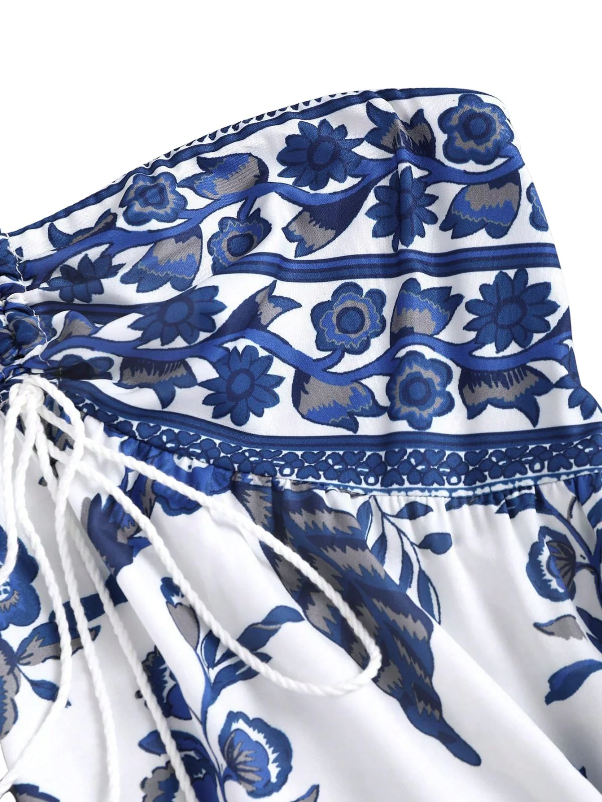 Robe bohème bleue porcelaine dos nu et liens à nouer années 70 - Image 6