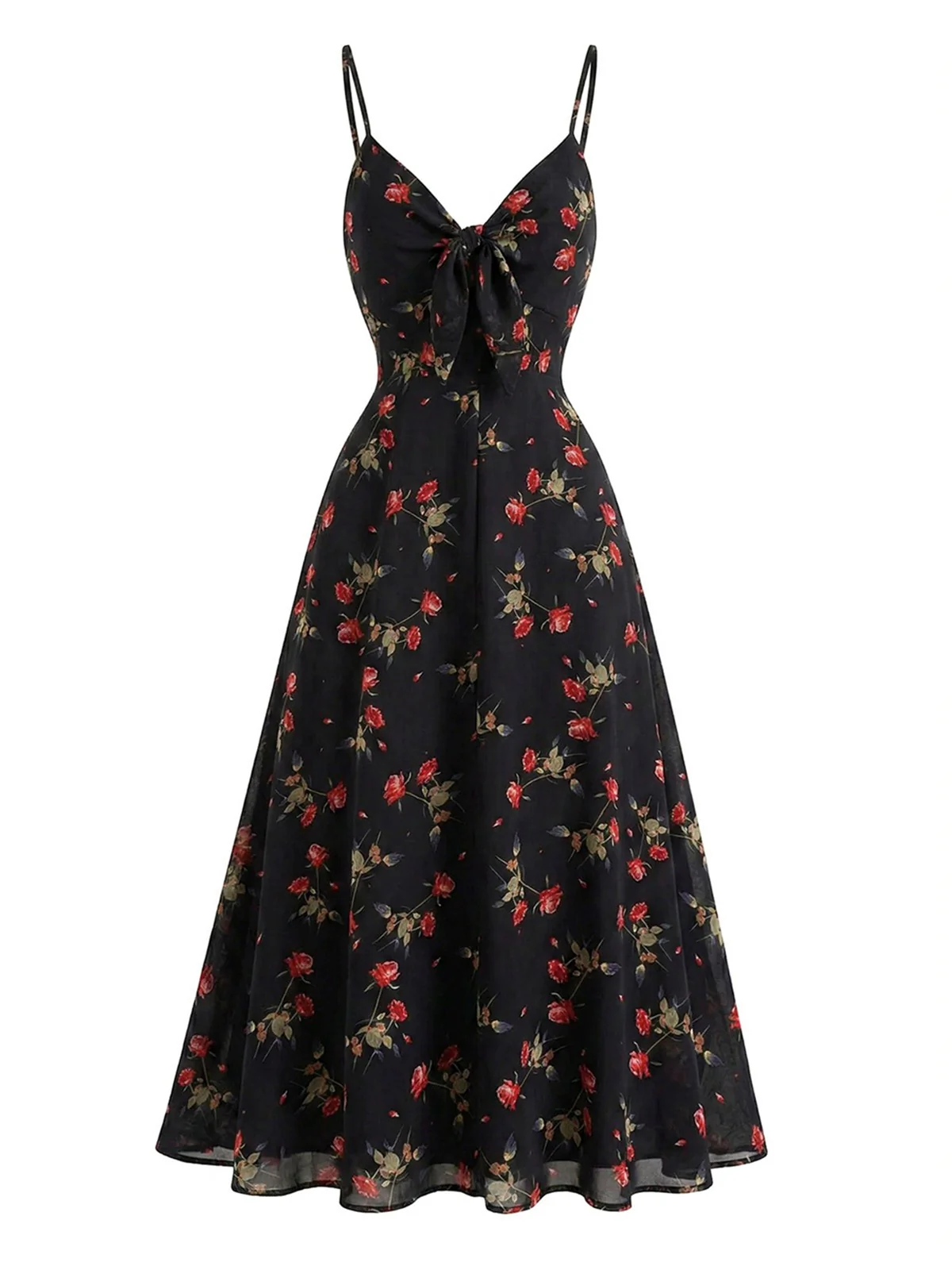 [Prévente] Robe nuisette noire bohème fleurs col V années 1930