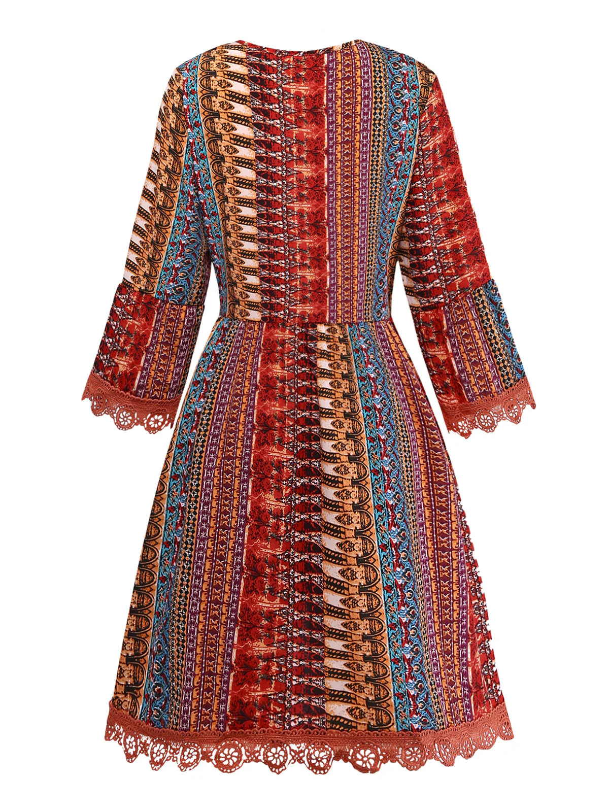 Robe bohème multicolore col V et manches volants années 1970 - Image 2