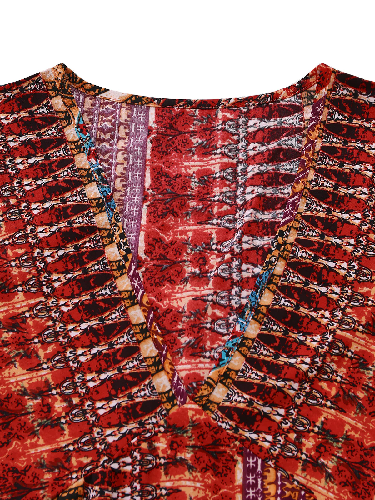 Robe bohème multicolore col V et manches volants années 1970 - Image 5