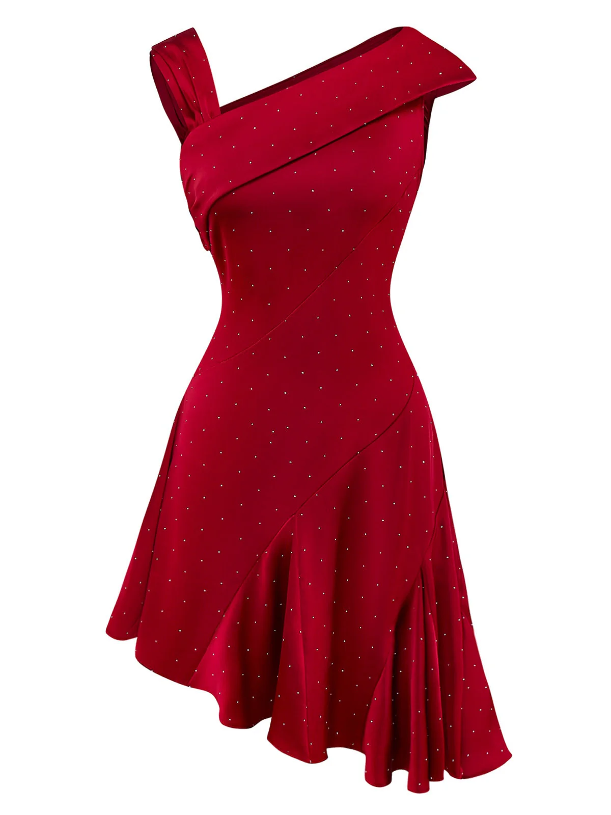 Robe bordeaux en satin et strass épaules dénudées années 1960 - Image 3