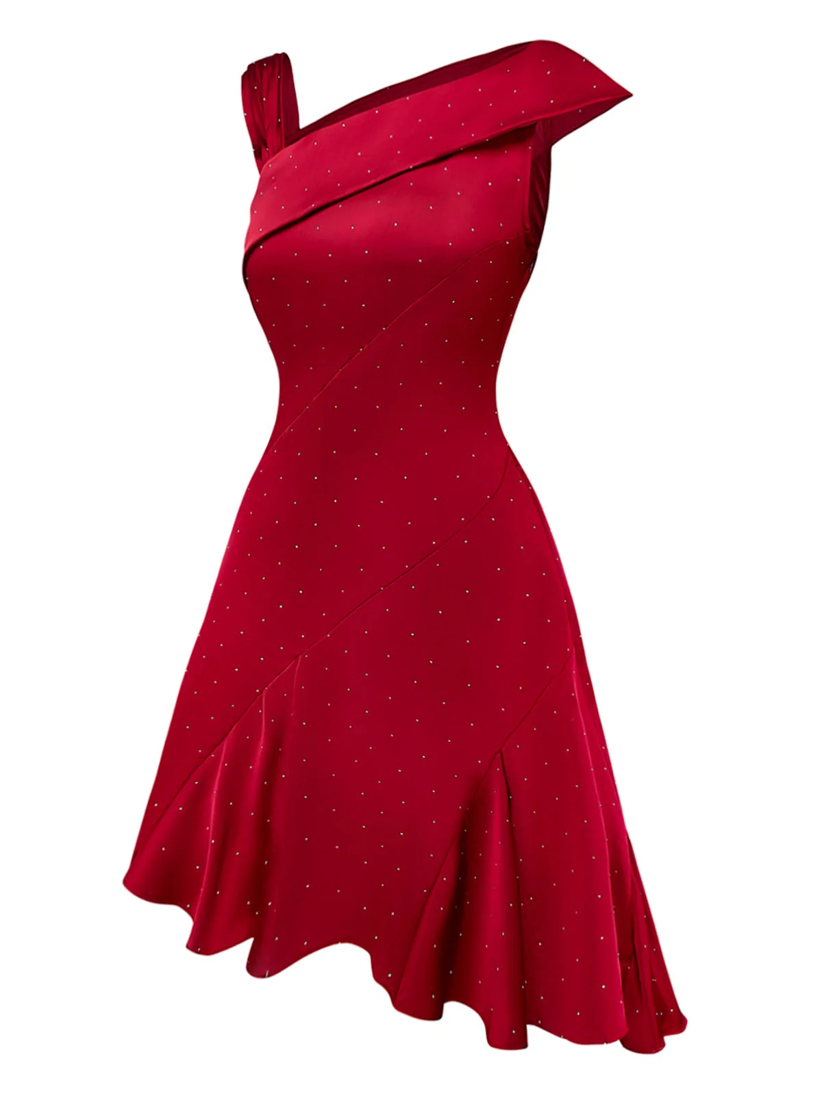 Robe bordeaux en satin et strass épaules dénudées années 1960 - Image 4