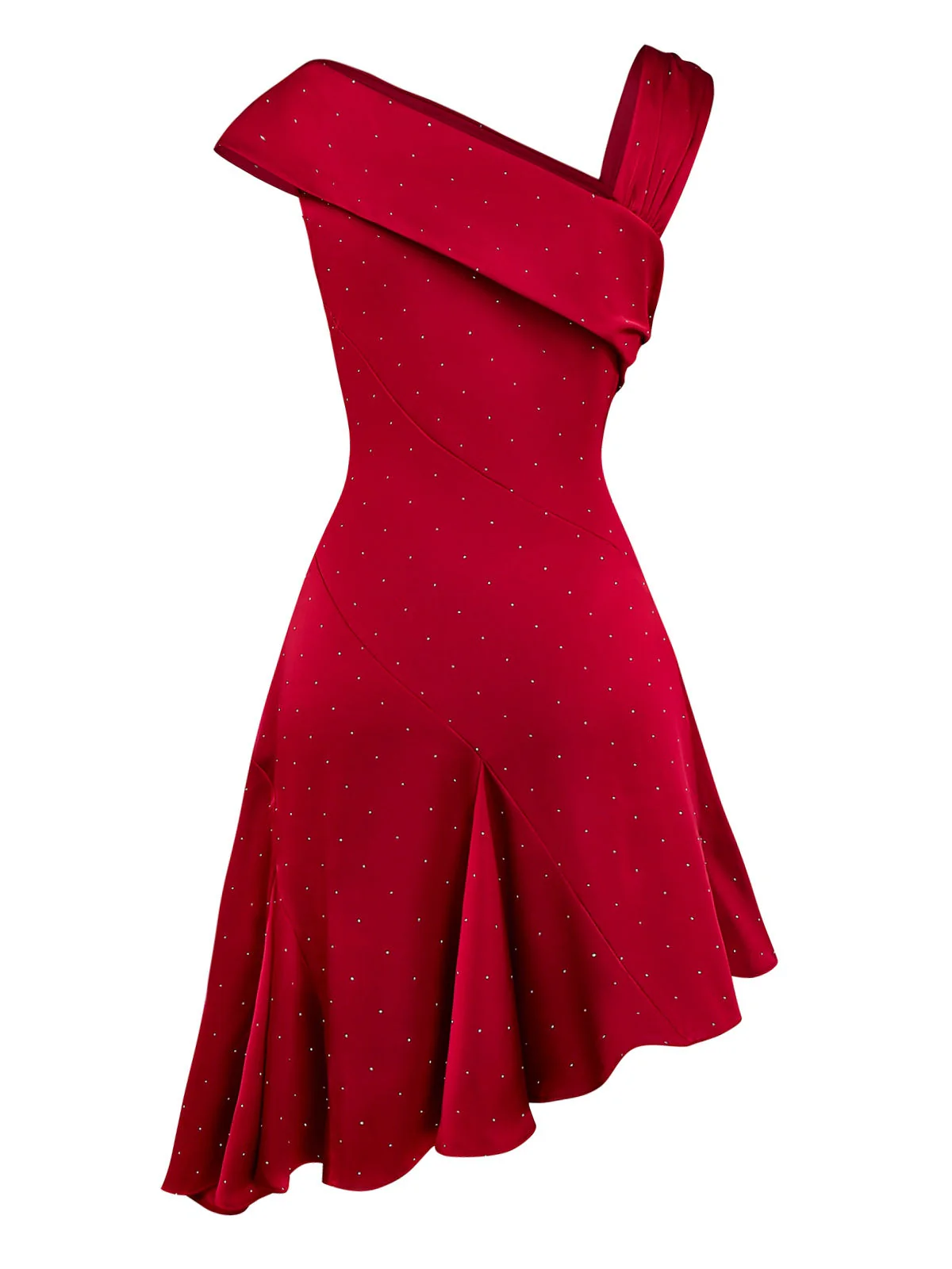 Robe bordeaux en satin et strass épaules dénudées années 1960 - Image 5