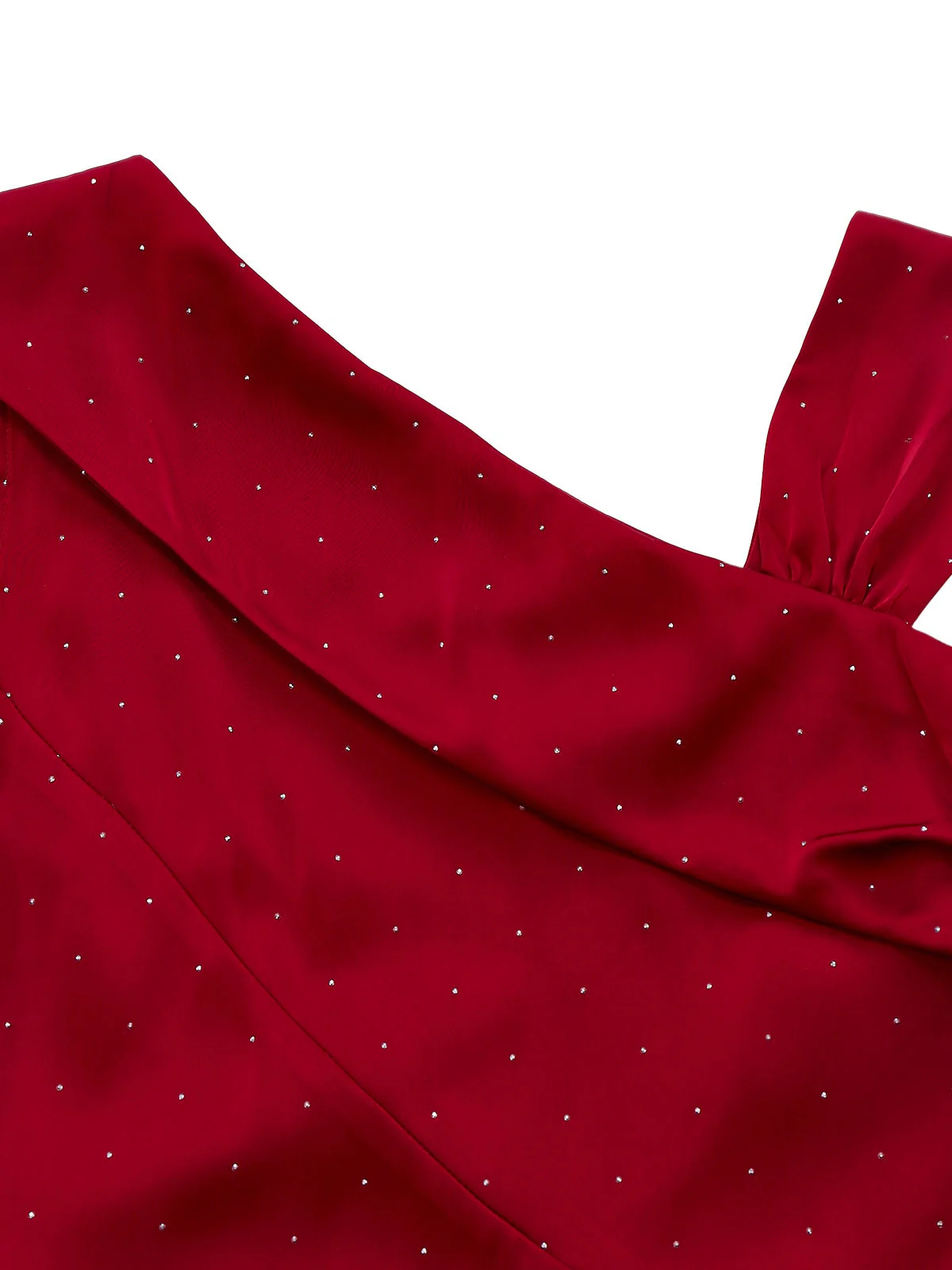 Robe bordeaux en satin et strass épaules dénudées années 1960 - Image 7