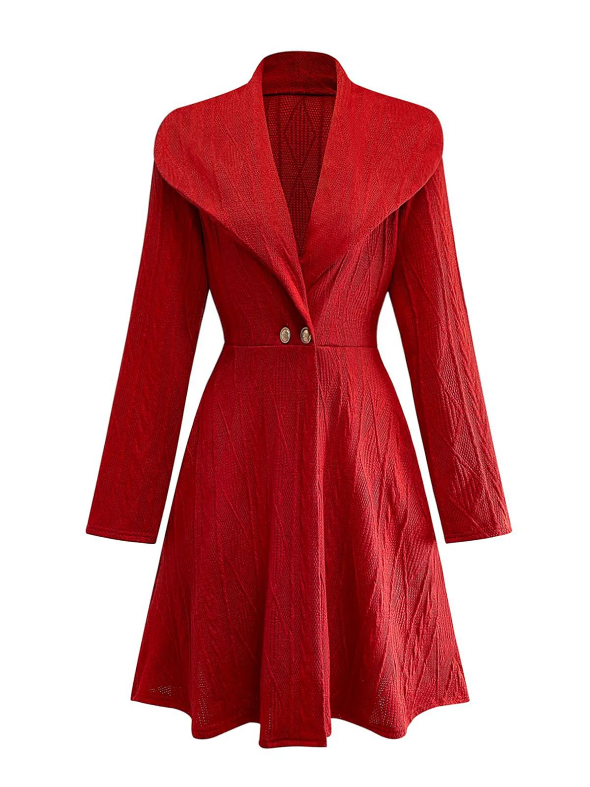 Robe boutonnée à gros col en V en maille unie des années 1940 - Image 2