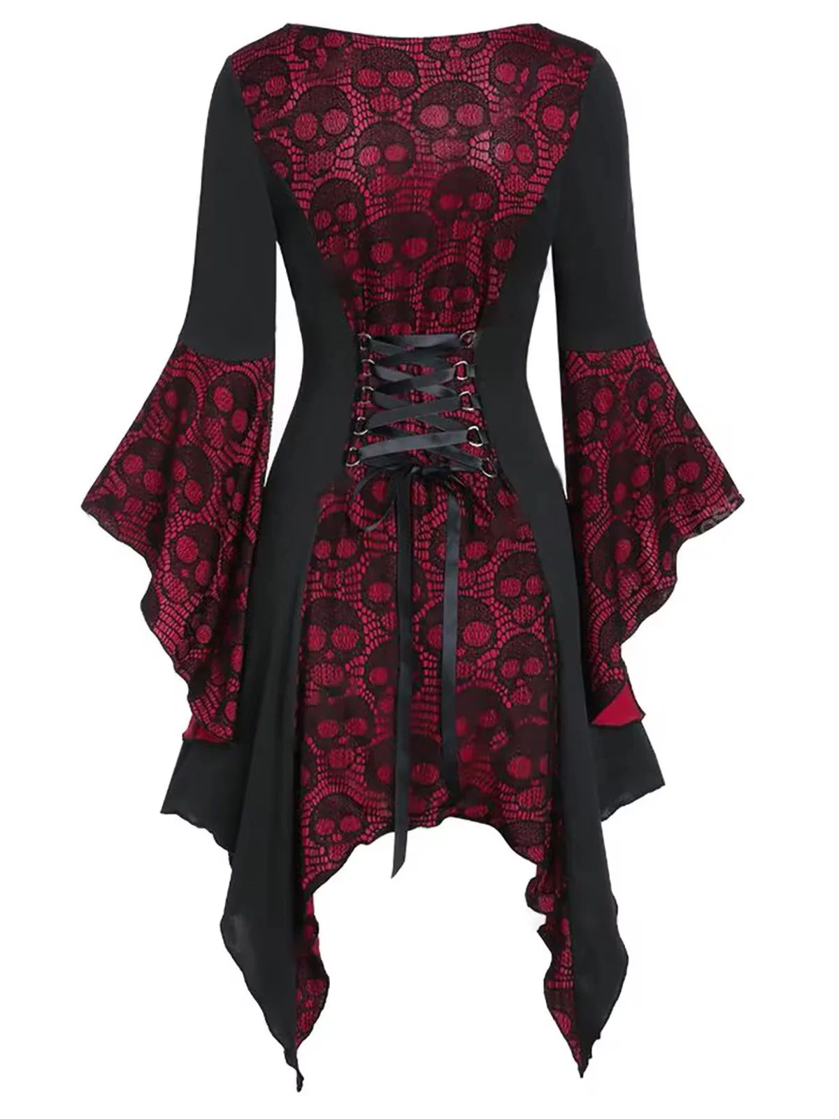 Robe boutonnée en dentelle à motif tête de mort rouge vin noir des années 40 - Image 2