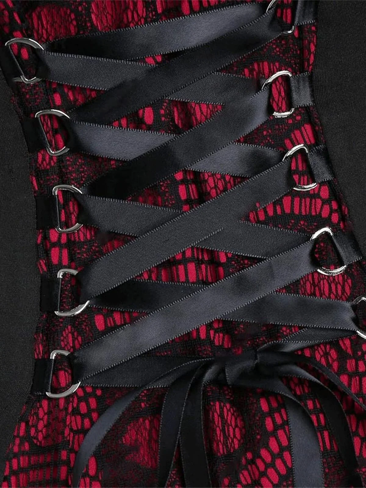 Robe boutonnée en dentelle à motif tête de mort rouge vin noir des années 40 - Image 3