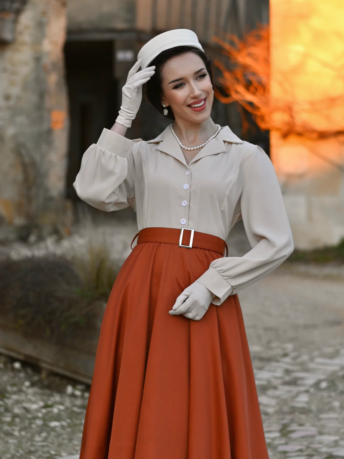 Robe boutonnée manches longues et blocs kaki des années 1950 - Image 2