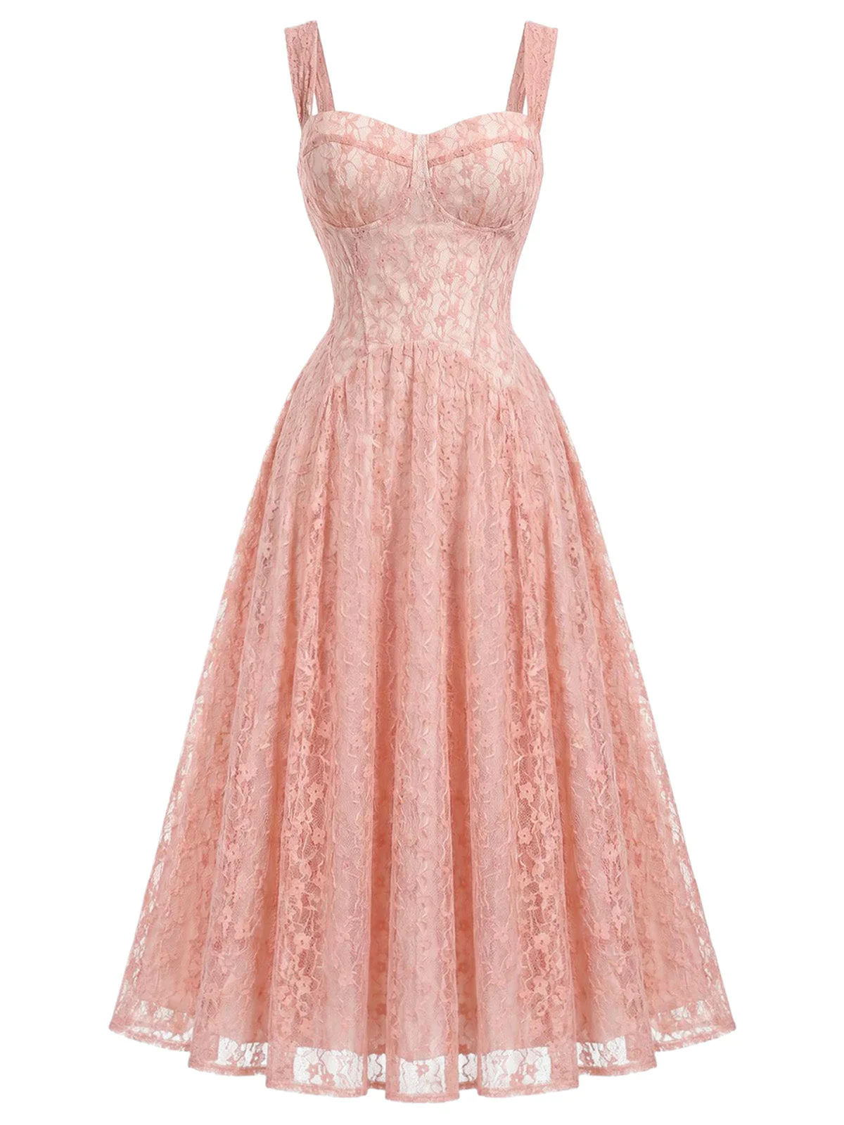 [Prévente] Robe Bretelles Spaghetti Col Cœur Dentelle Rose Années 1940 - Image 2