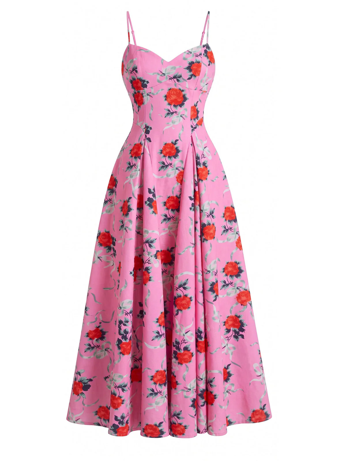 Robe Bretelles Spaghetti Col Cœur Floral Bleue Années 1940 - Image 4