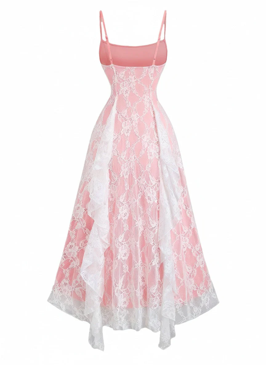 Robe Bretelles Spaghetti Floral Dentelle Années 1950 - Image 3