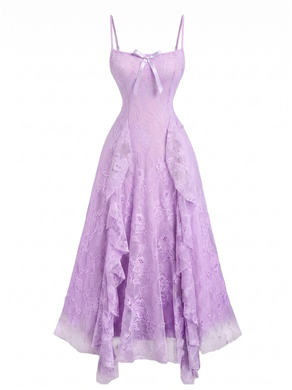 Robe Bretelles Spaghetti Floral Dentelle Années 1950 - Image 7