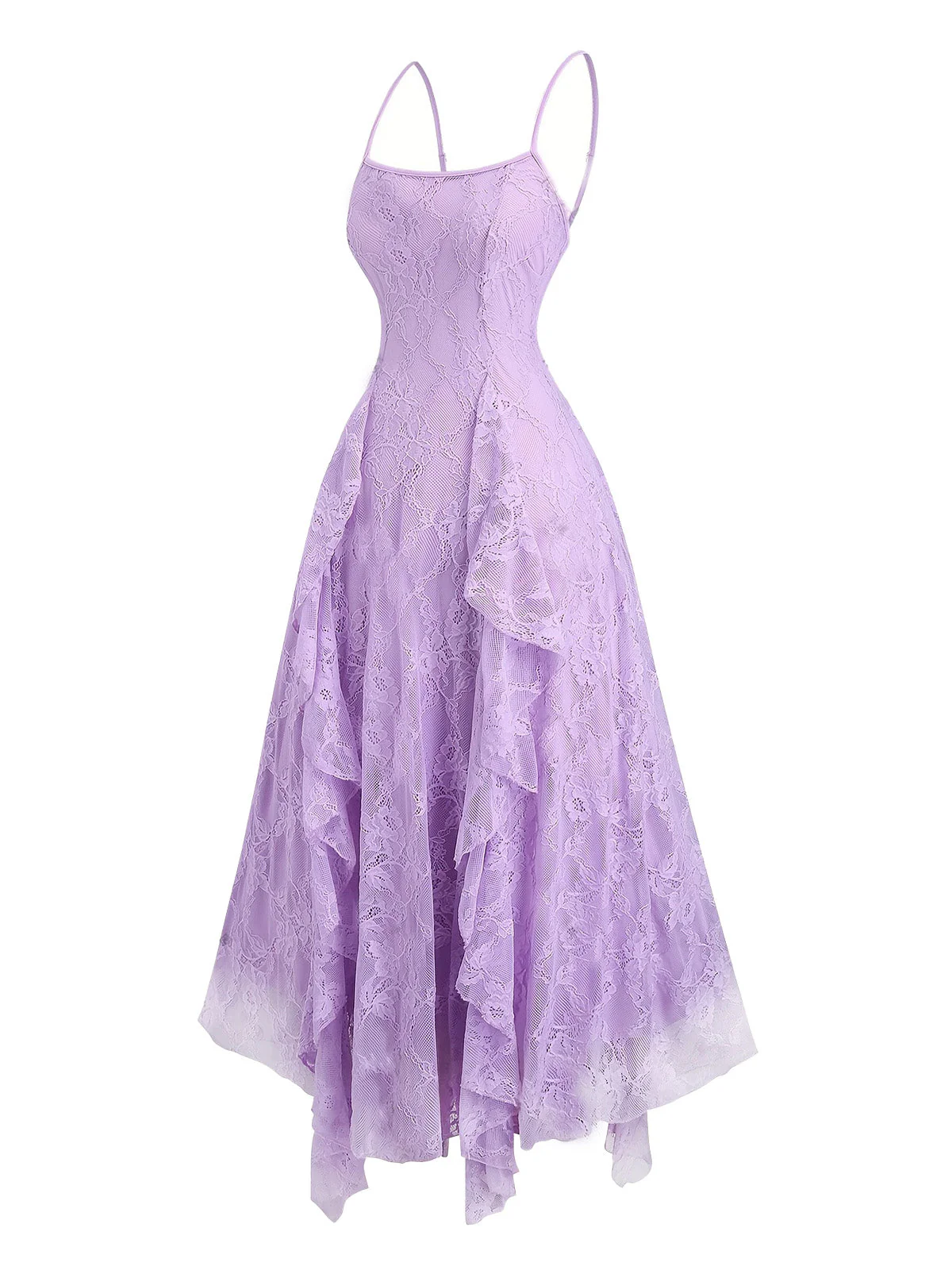 Robe Bretelles Spaghetti Floral Dentelle Années 1950 - Image 8