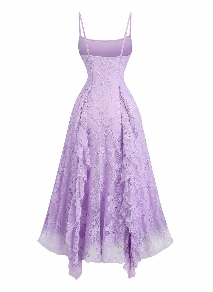 Robe Bretelles Spaghetti Floral Dentelle Années 1950 - Image 9
