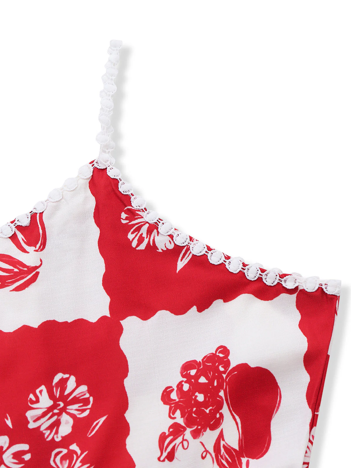Robe bretelles spaghetti rouge carreaux floral 1930s - Image 3