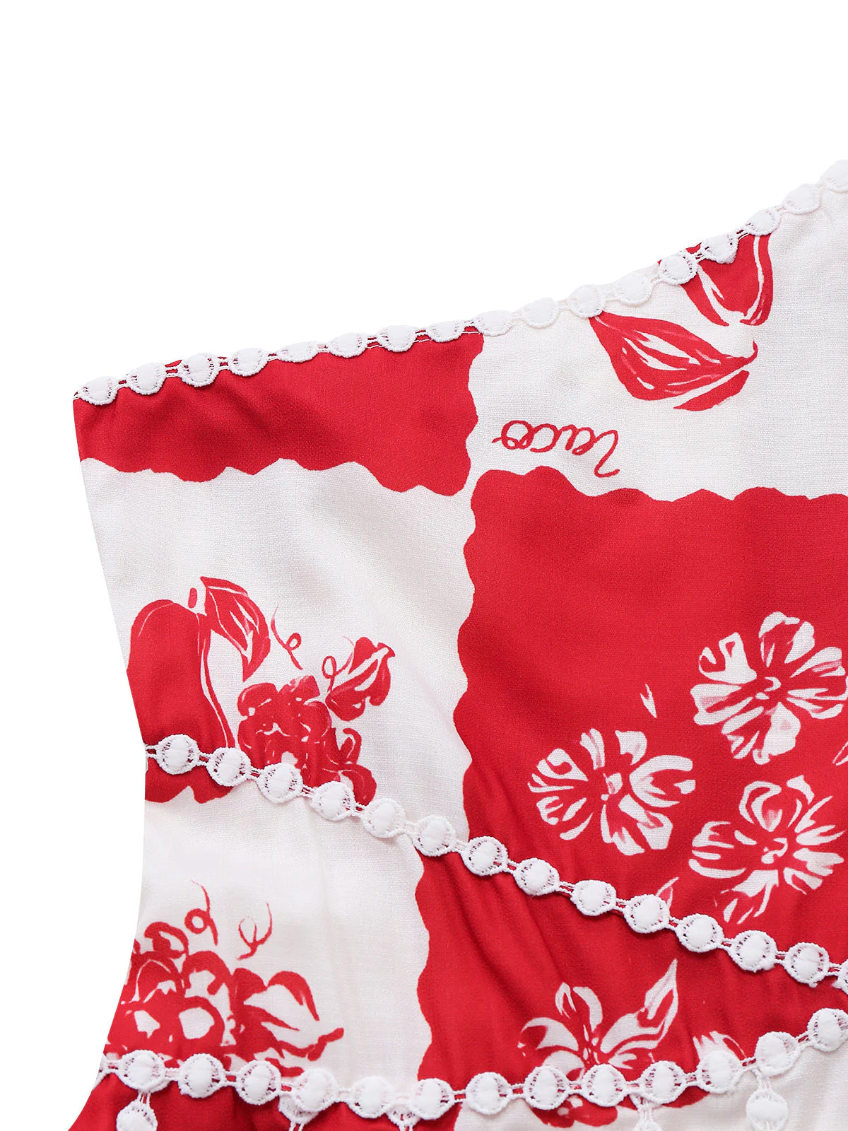 Robe bretelles spaghetti rouge carreaux floral 1930s - Image 4